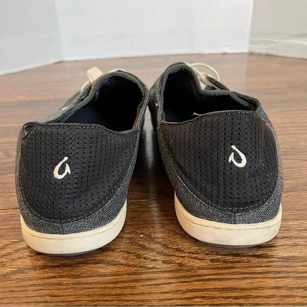 OluKai Men's No Tie Boat Shoes Nohea Moku Dark Shadow Blue Gray size 12 VGUC